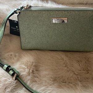 kate spade Green Glitter Crossbody Wristlet with Gold Accent